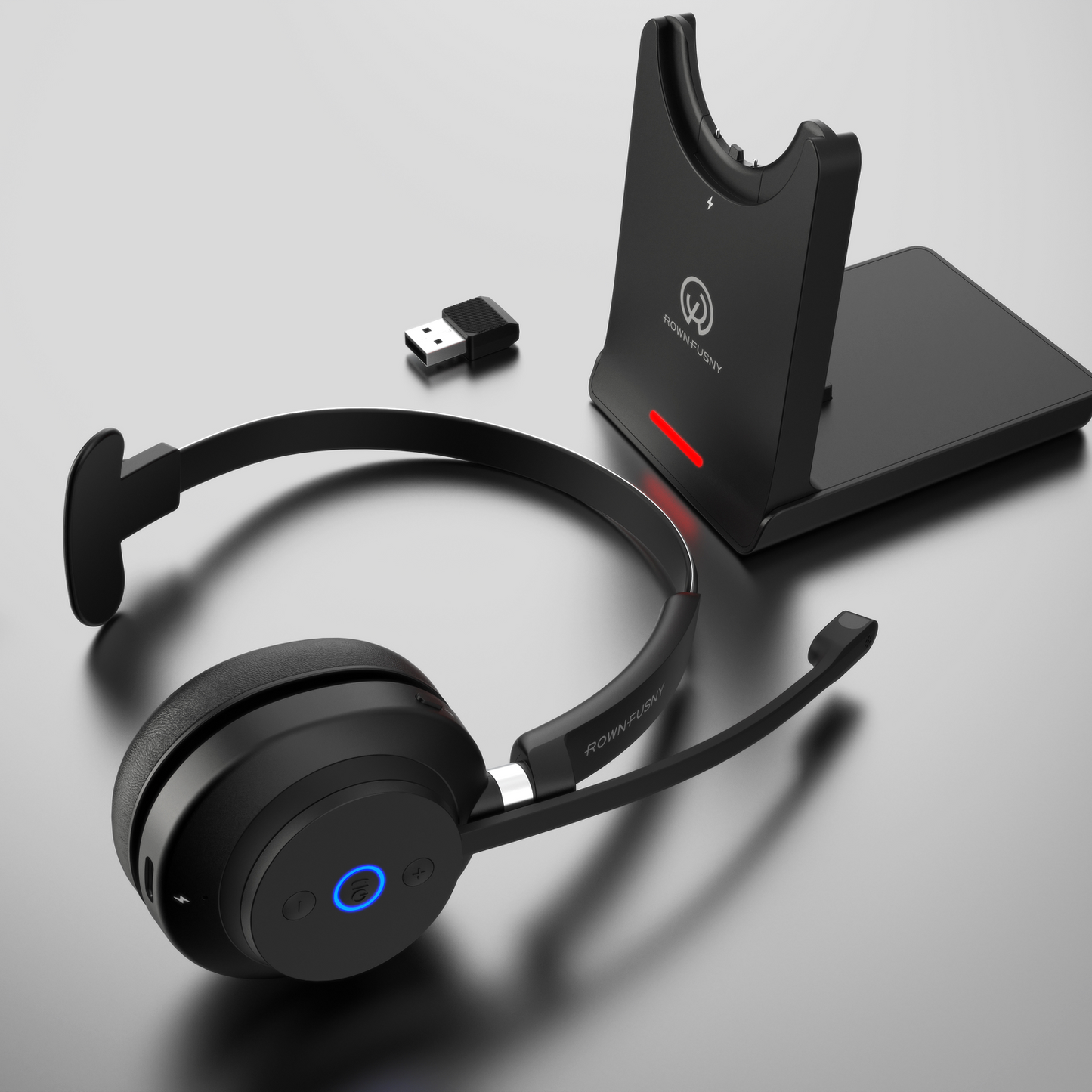 Rownfusny R03-P Wireless Headset: 2.4G & BT 5.3 for PC, Office, Call Center, Online Class