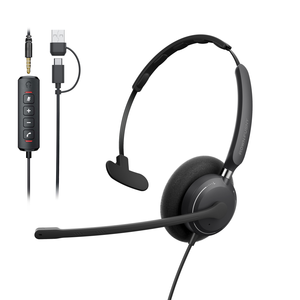 Rownfusny R06S USB-C Headset Noise Reduction Call Button for Teams IP Phones