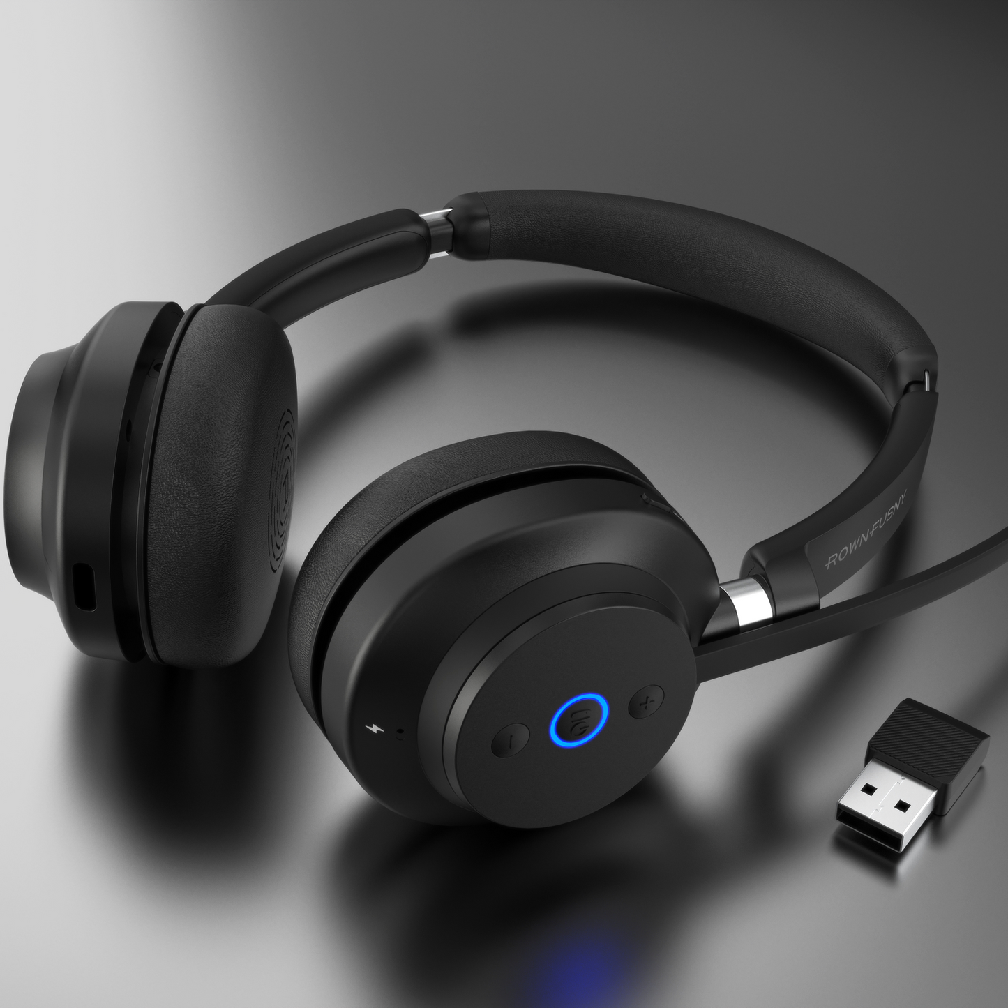 Rownfusny R02U Wireless Headset: Bluetooth 5.3, HD Noise-Cancelling Mic, HiFi Stereo, Lightweight for PC/Phone/Zoom