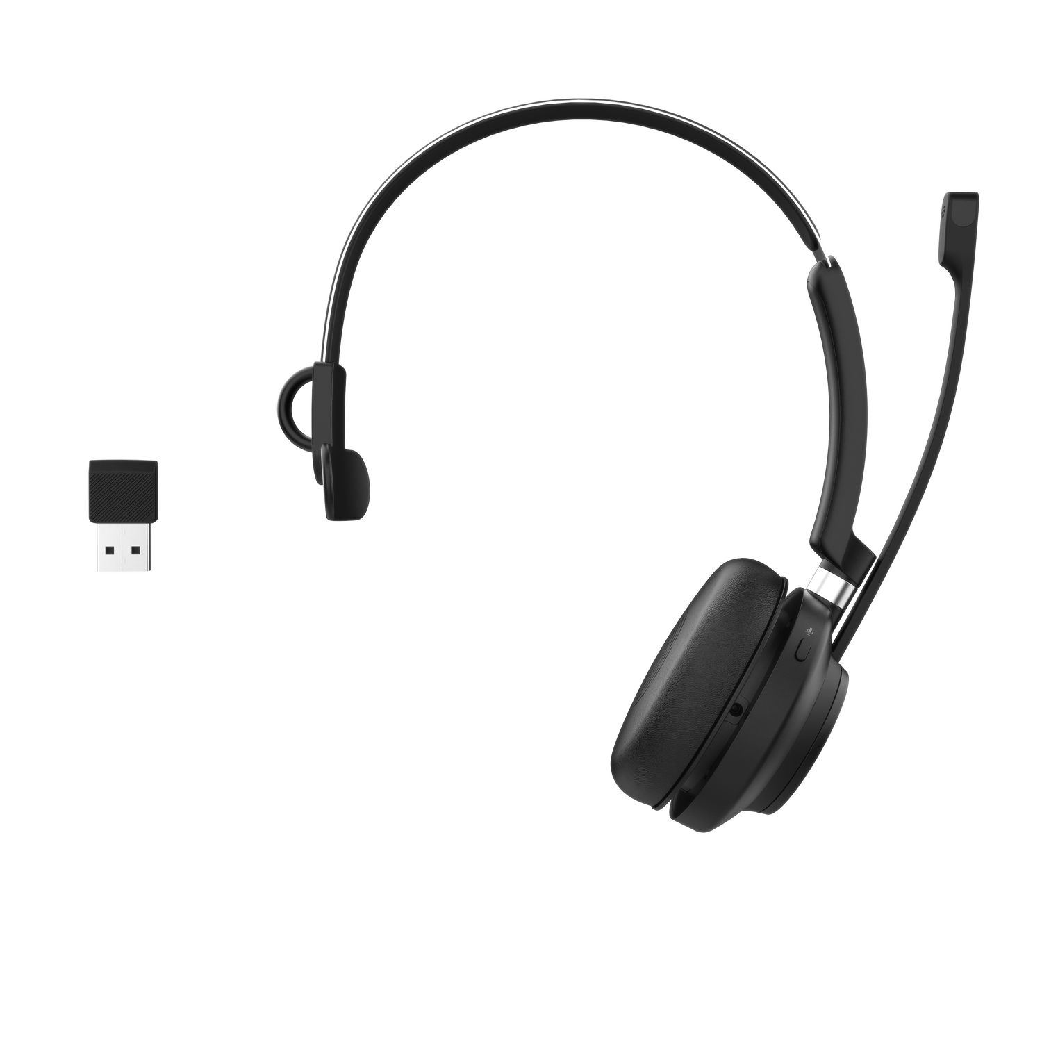 Rownfusny R03U Wireless Headset: Mono Bluetooth 5.3 & USB Dongle, Noise Cancelling Mic for PC/Phone/Office