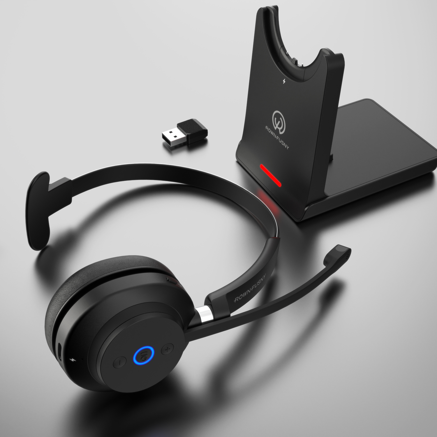Rownfusny R03-P Wireless Headset: 2.4G & BT 5.3 for PC, Office, Call Center, Online Class