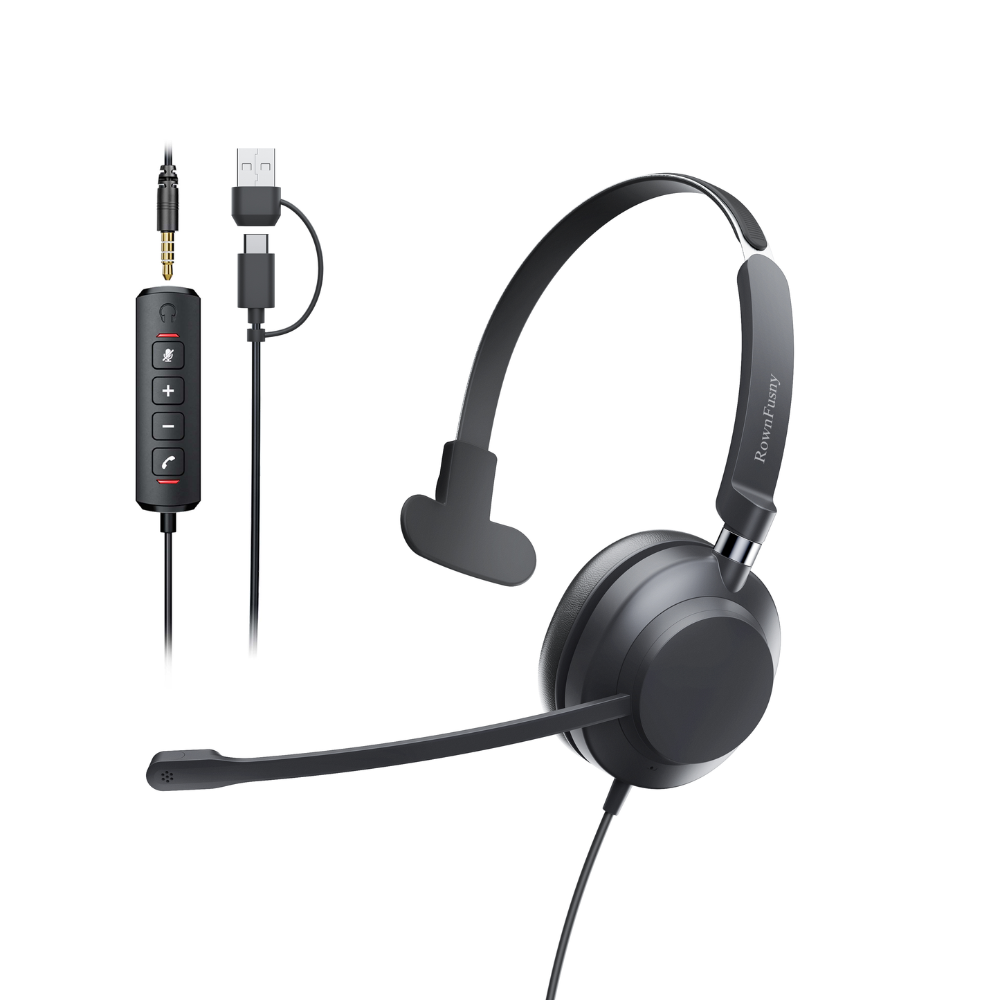 Rownfusny R01S Noise Cancelling USB-C Headset for PC Laptop Teams Zoom Call Centers