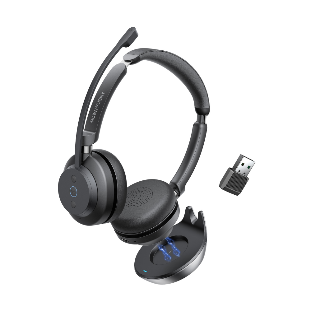 Rownfusny R02-W Wireless Headset: Bluetooth & 2.4G USB, Noise-Cancelling Mic for PC/Laptop/Calls
