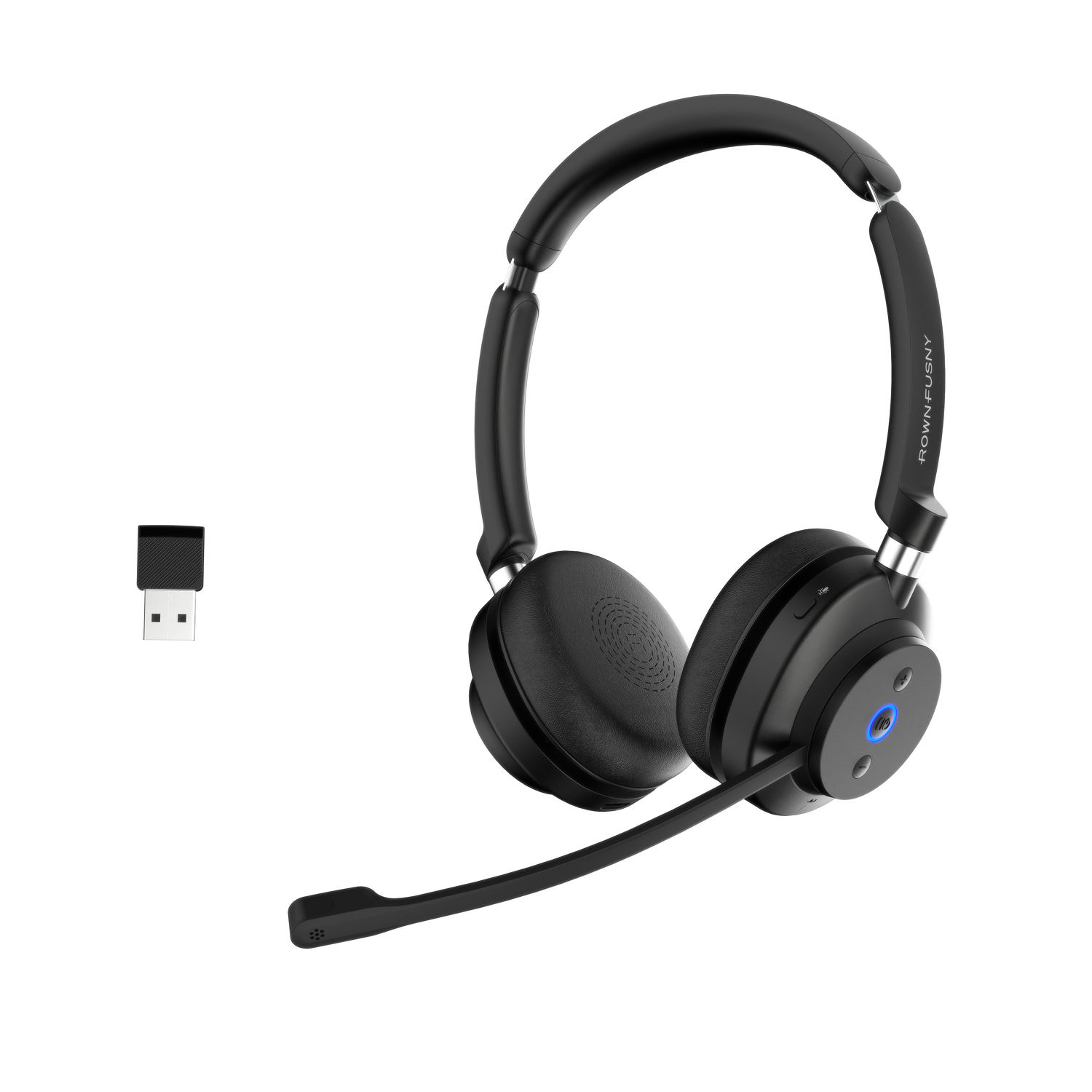 Rownfusny R02U Wireless Headset: Bluetooth 5.3, HD Noise-Cancelling Mic, HiFi Stereo, Lightweight for PC/Phone/Zoom