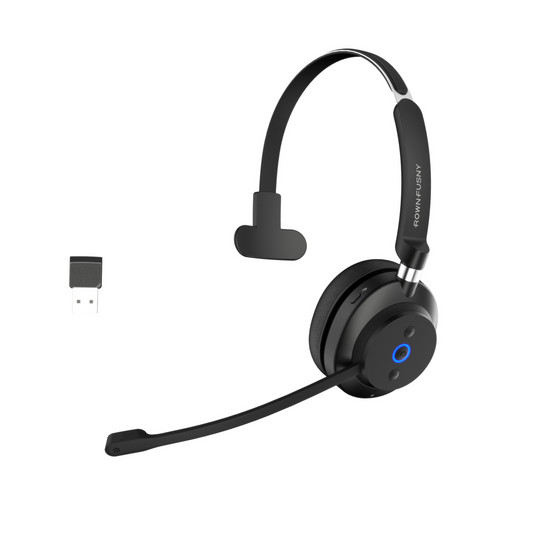 Rownfusny R03U Wireless Headset: Mono Bluetooth 5.3 & USB Dongle, Noise Cancelling Mic for PC/Phone/Office